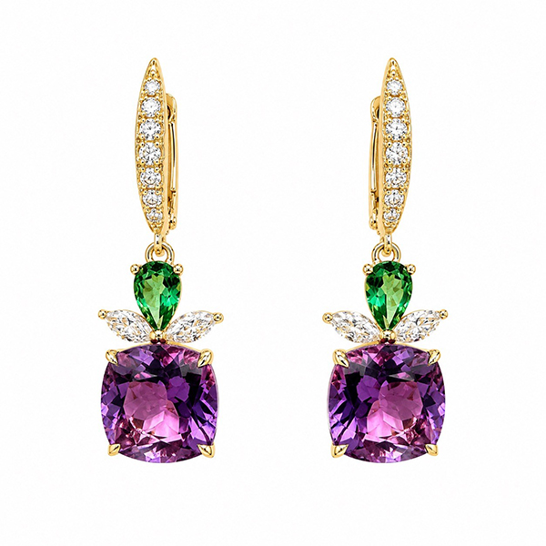 18K Amethyst Tsavorite & Diamond Drop Earrings